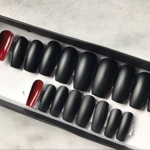 Matte Louboutin Coffin Press On Nails Red Black